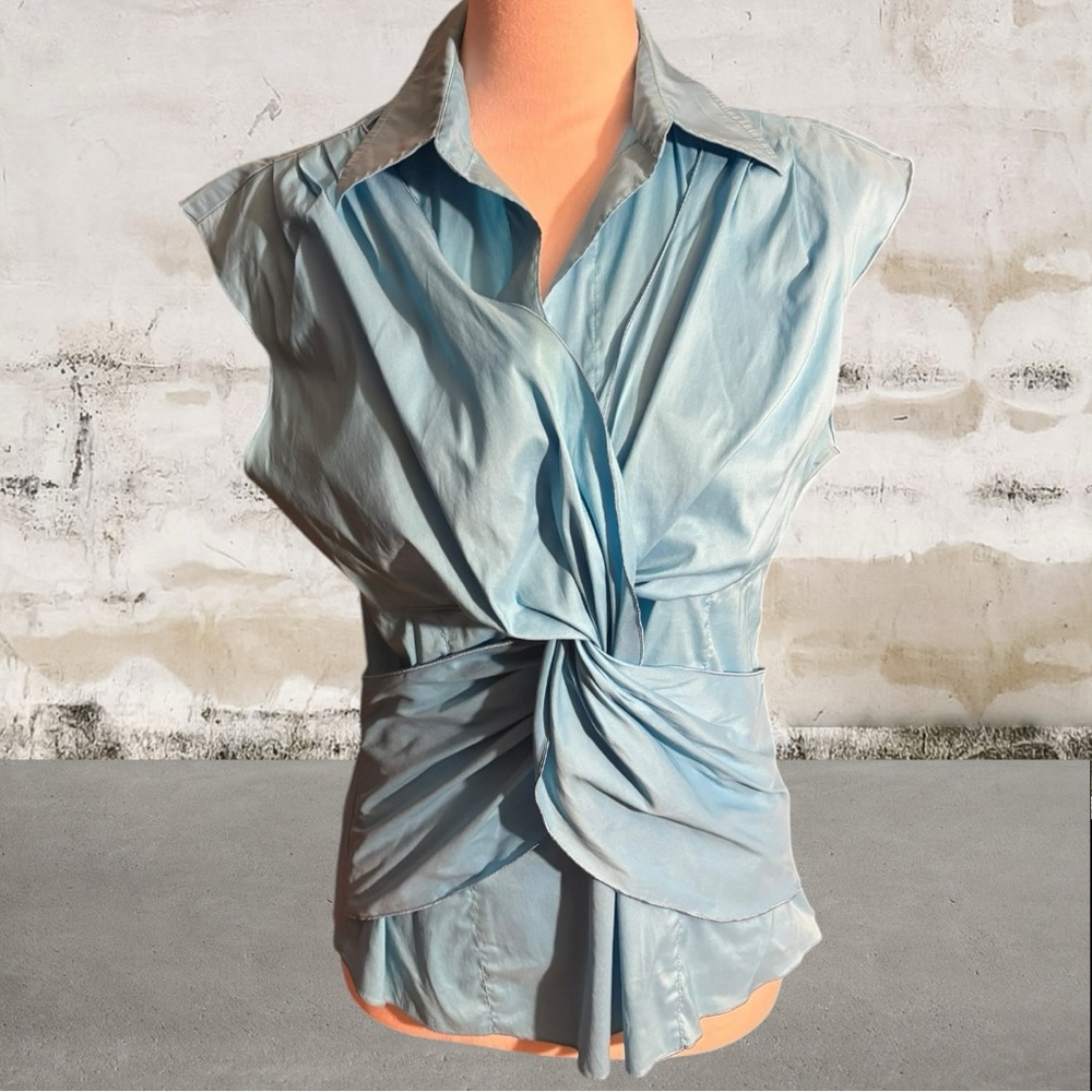 Trina Turk Light Blue Twist Front Blouse Size Medium